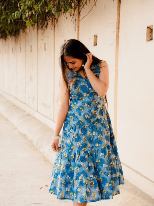 Blue Bloom Floral Cotton Summer Dress