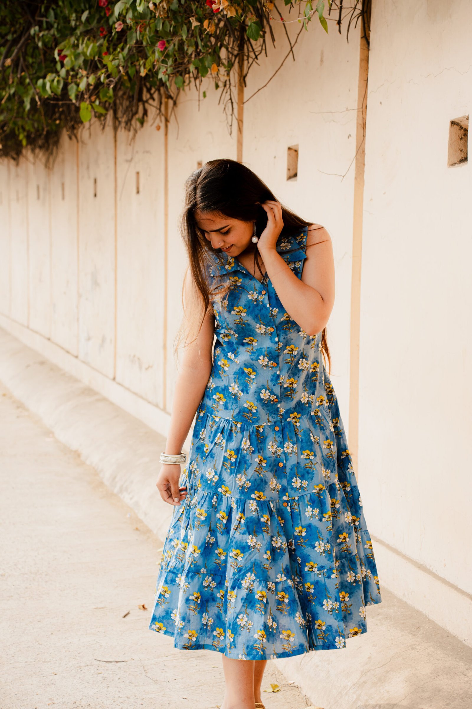 Blue Bloom Floral Cotton Summer Dress Blue Bloom Floral Cotton Summer Dress