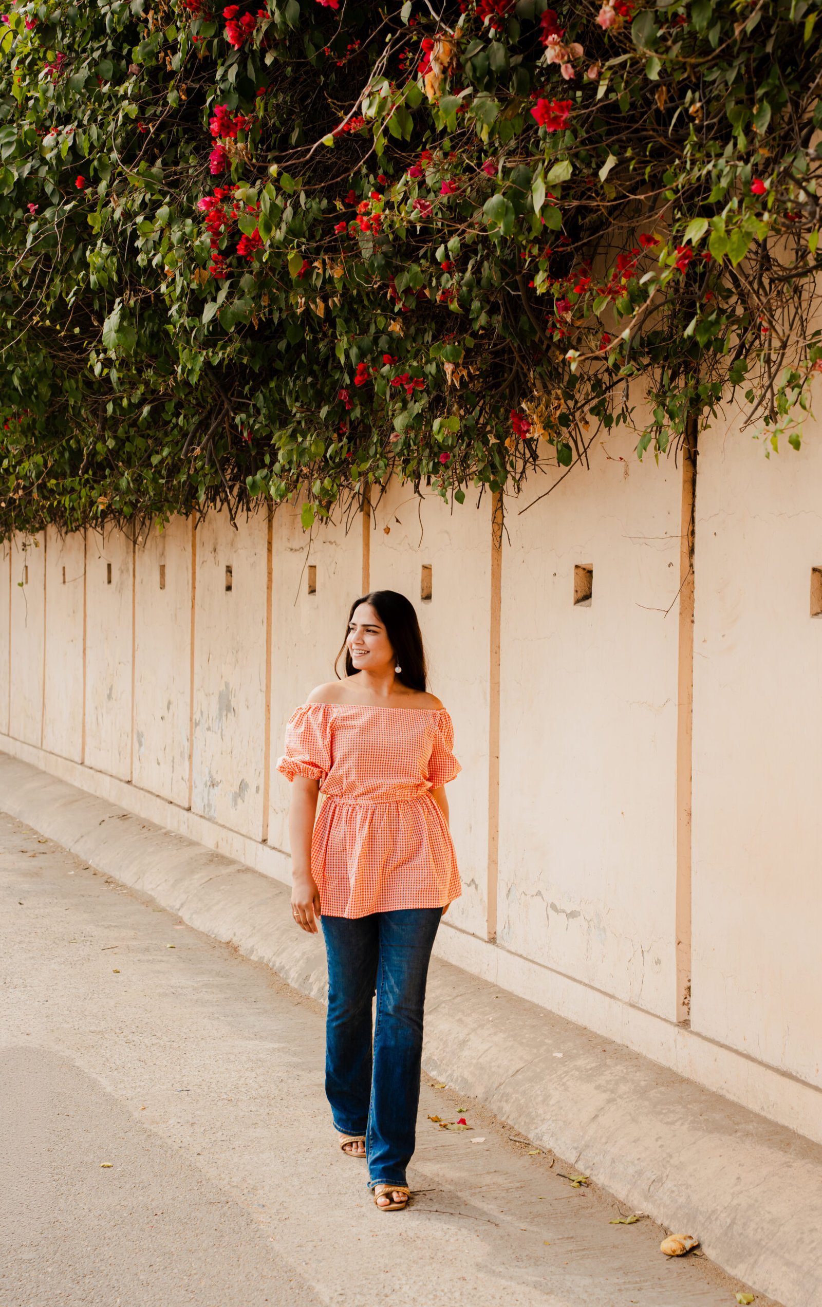 DSC03133-scaled-1.jpg Orange Gingham Cotton Off-Shoulder Top