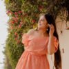 Orange Gingham Cotton Off-Shoulder Top Orange Gingham Cotton Off-Shoulder Top