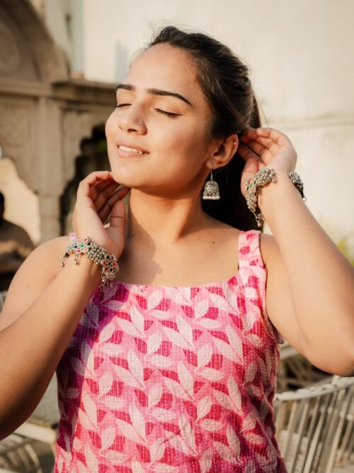 Pink Printed Cotton Sleeveless Top