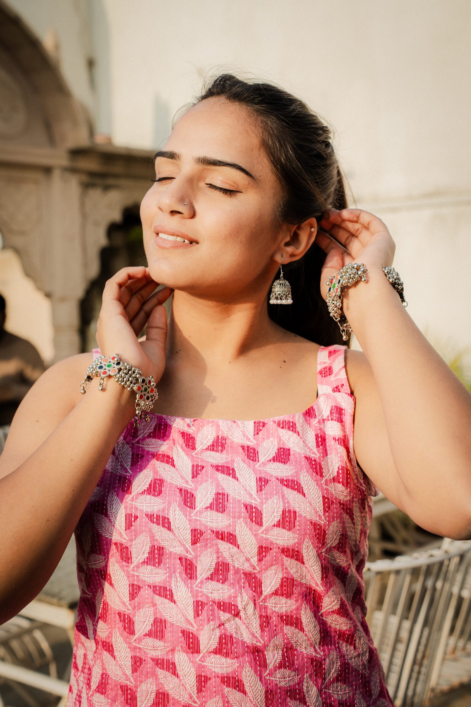 Pink Printed Cotton Sleeveless Top Pink Printed Cotton Sleeveless Top