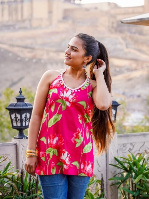 Pink Floral Cotton Halter Top Pink Floral Cotton Halter Top