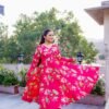 Hot Pink Floral Cotton Anarkali Set