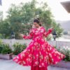 Hot Pink Floral Cotton Anarkali Set