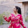 Hot Pink Floral Cotton Anarkali Set
