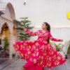 Hot Pink Floral Cotton Anarkali Set