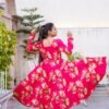 Hot Pink Floral Cotton Anarkali Set