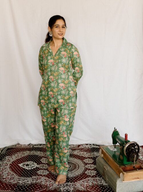 Sage Green Floral Cotton Co-Ord Set