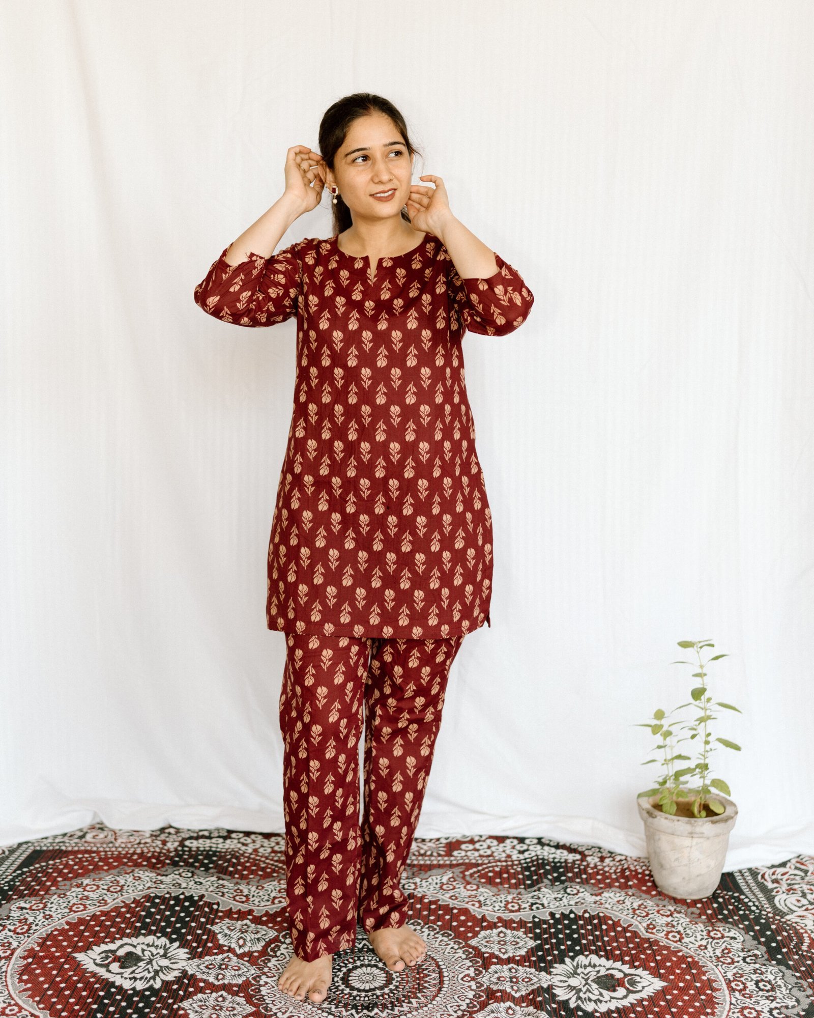 JAT02364-2-scaled-1.jpg Maroon Beige Printed Cotton Co-Ord Set