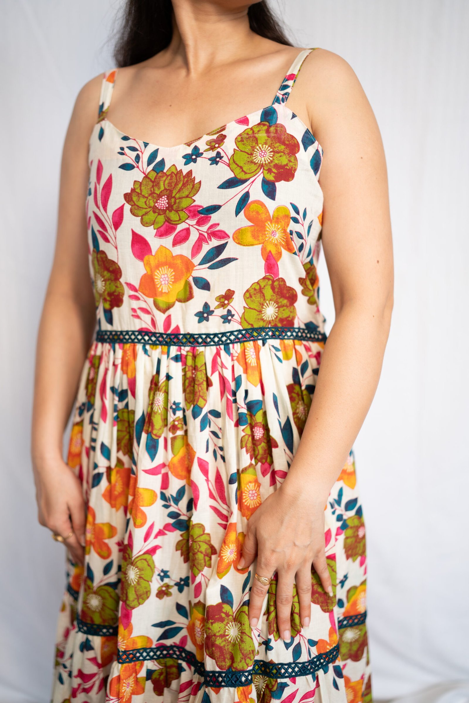 Cream Floral Cotton Midi Dress Cream Floral Cotton Midi Dress