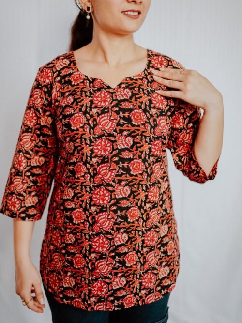 Black Red Floral Cotton Top Black Red Floral Cotton Top