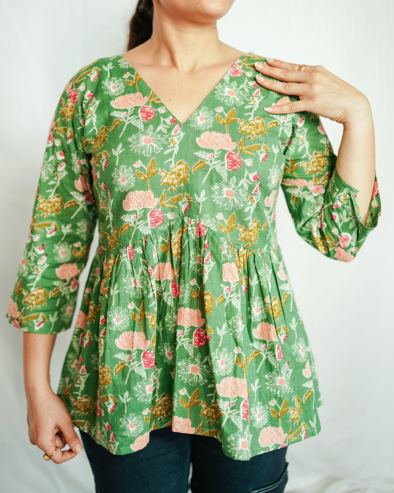 Green Meadow Floral Cotton Top Green Meadow Floral Cotton Top