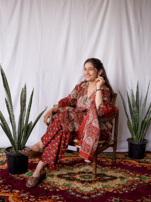 Rust Paisley Cotton Kurta Set