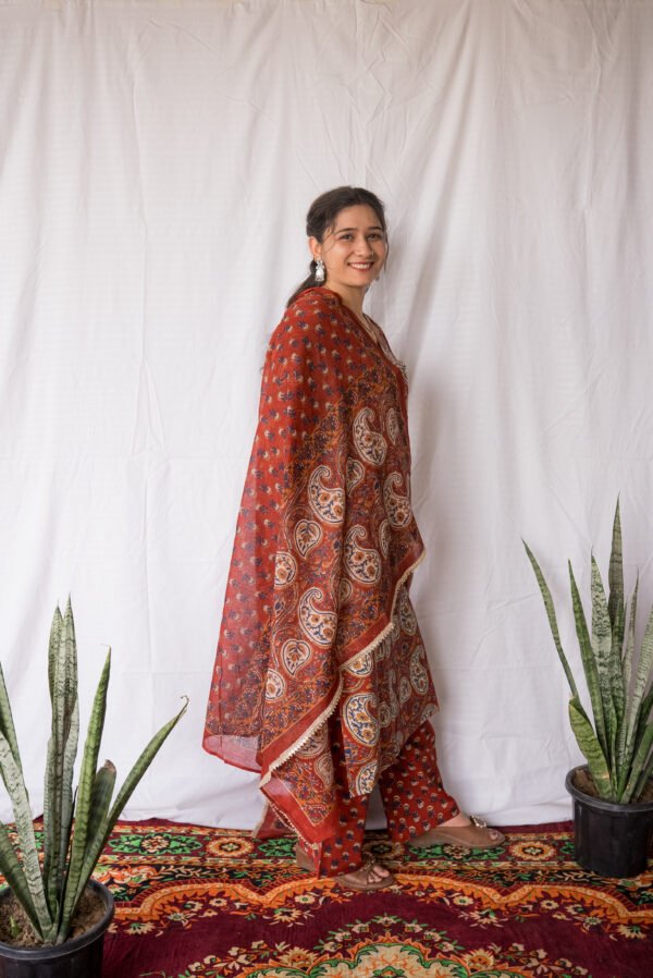 Rust Paisley Cotton Kurta Set